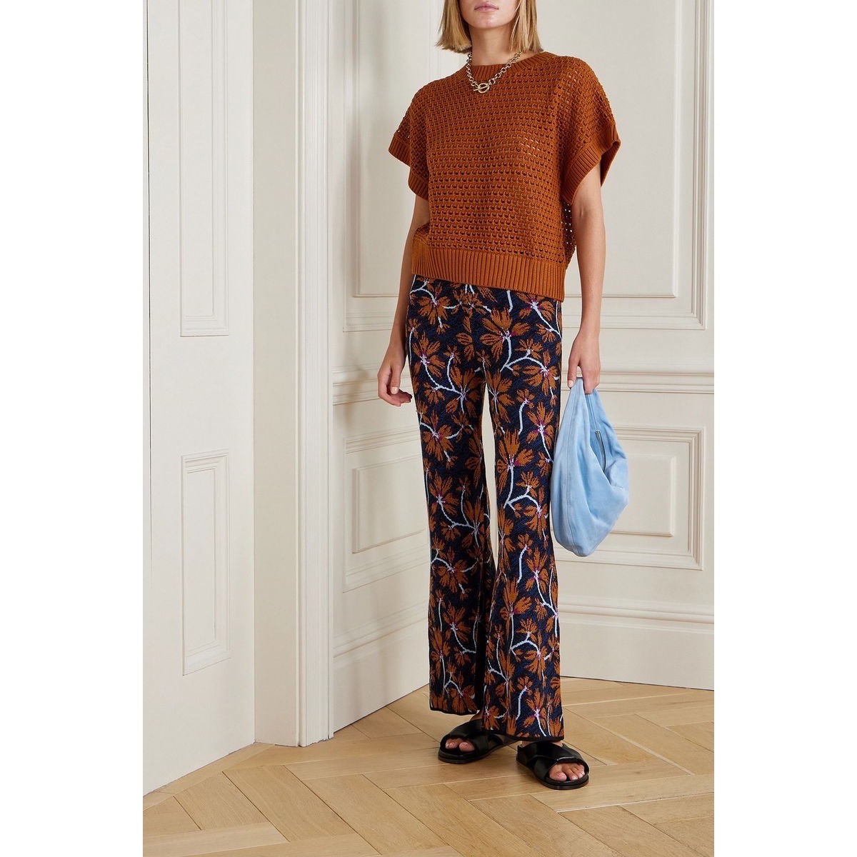 Ulla Johnson Zeona Jacquard Knit Wool Blend Floral Flare Pants Size Small